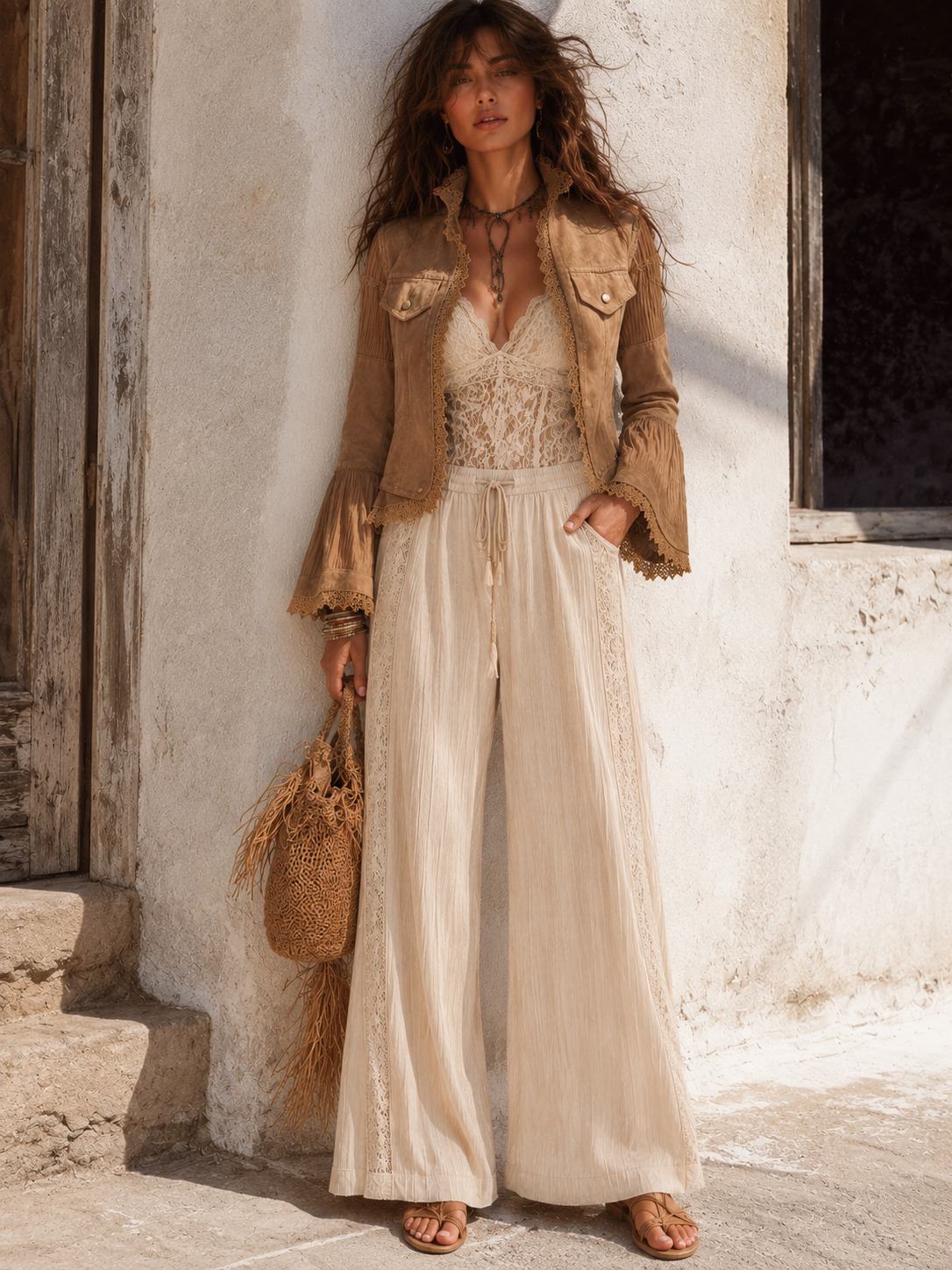Giacca boho kaki con pizzo – dettaglio 3