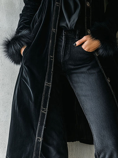 Cappotto lungo in velluto nero – vista d'insieme
