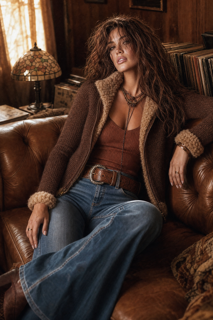 Cardigan vintage marrone – look completo