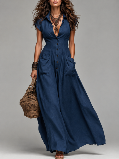 Vestito lungo Valeria blu navy – vista frontale