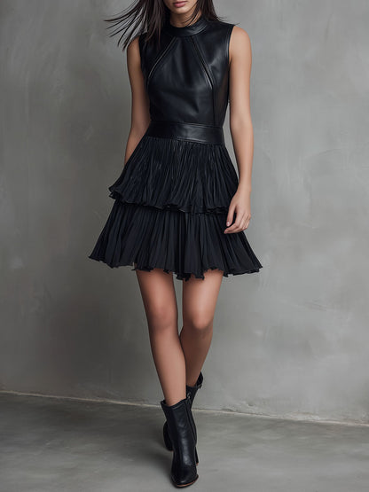 Vestito mini nero in ecopelle – vista d'insieme