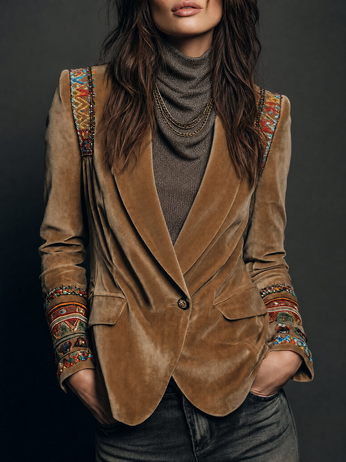 Top boho marrone in maglia – vista 5