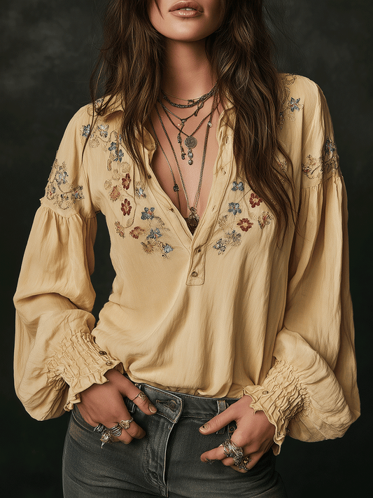 Camicia gialla in cotone ricamata – vista frontale