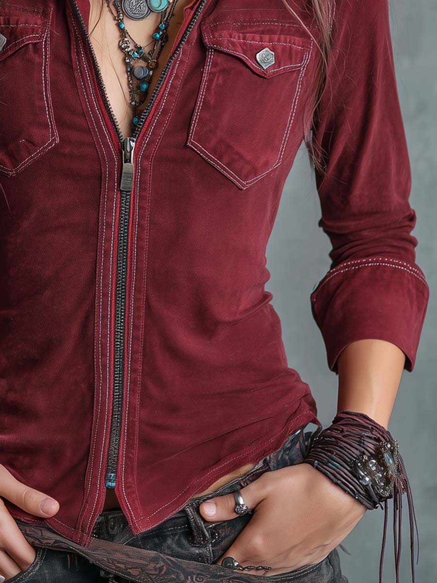 Camicia di jeans vintage rosso cipria – dettaglio 4