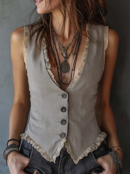 Gilet a righe grigio con pizzo – vista frontale