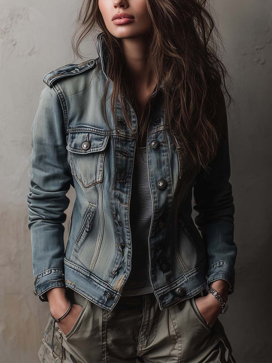 Giacca di jeans delavé blu – vista frontale