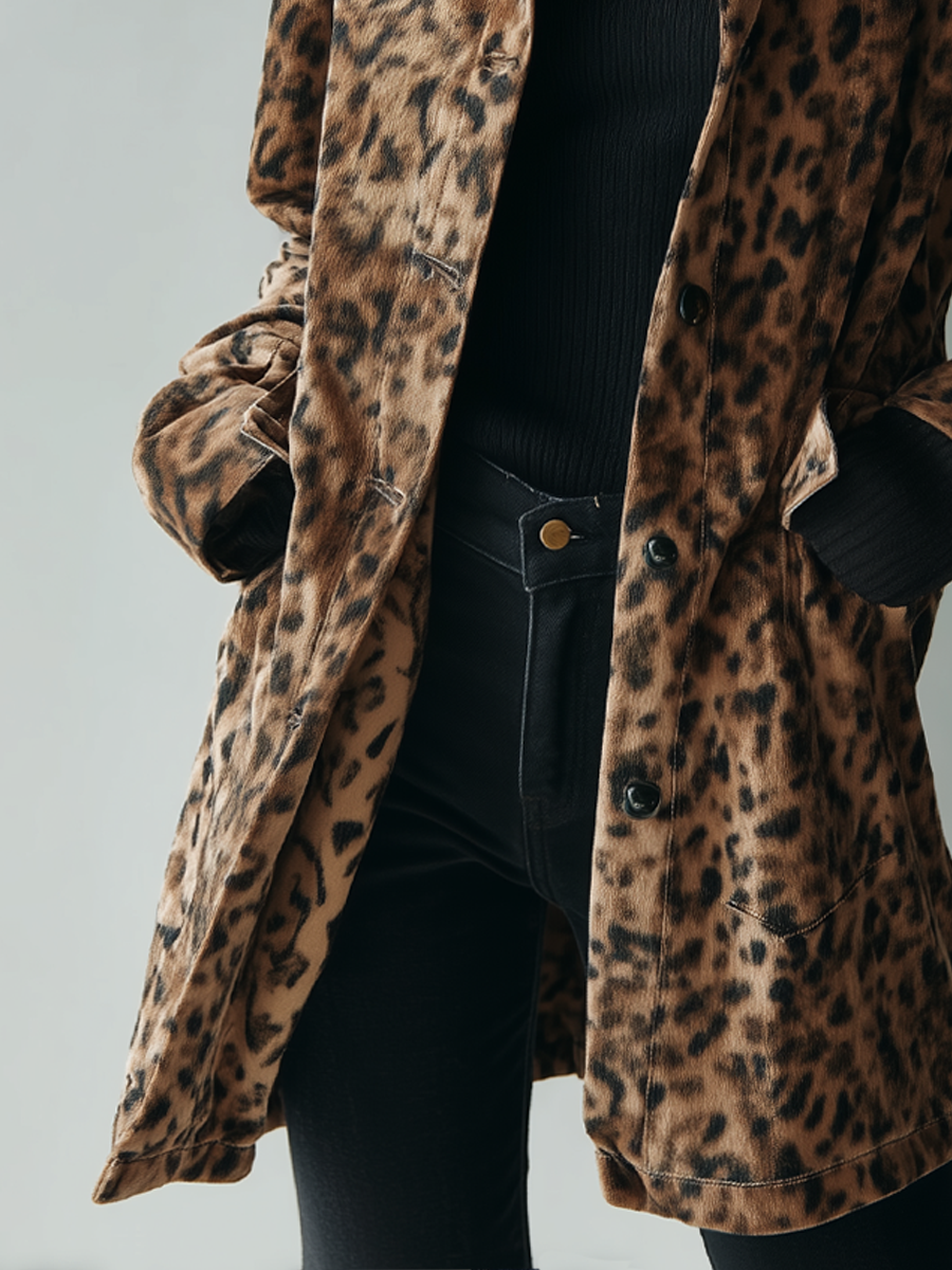 Giacca in camoscio leopardato marrone – dettaglio 7