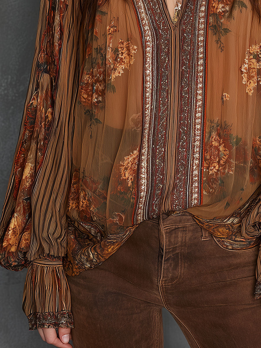 Camicetta boho a fiori marrone – dettaglio 11