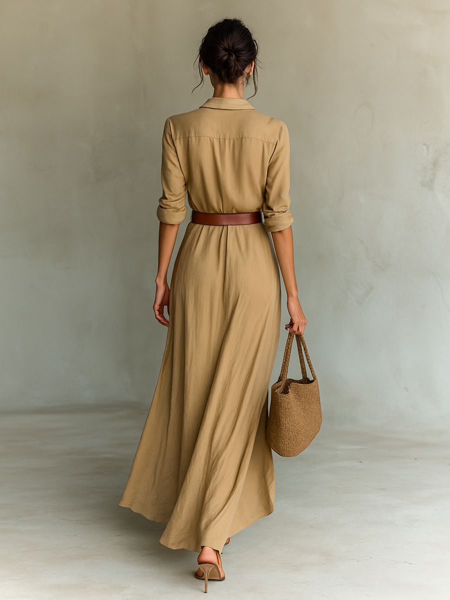 Vestito lungo beige sabbia – dettaglio