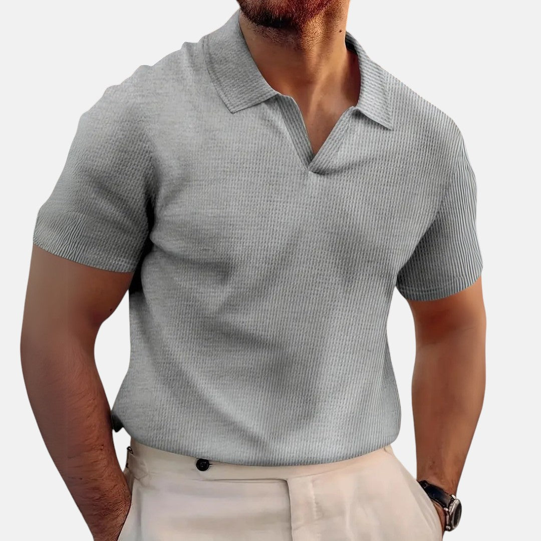 Polo Mario grigia con scollo a V – vista frontale