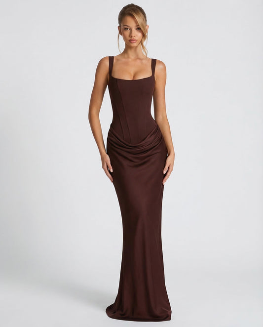 Abito lungo Corsetto marrone – vista frontale