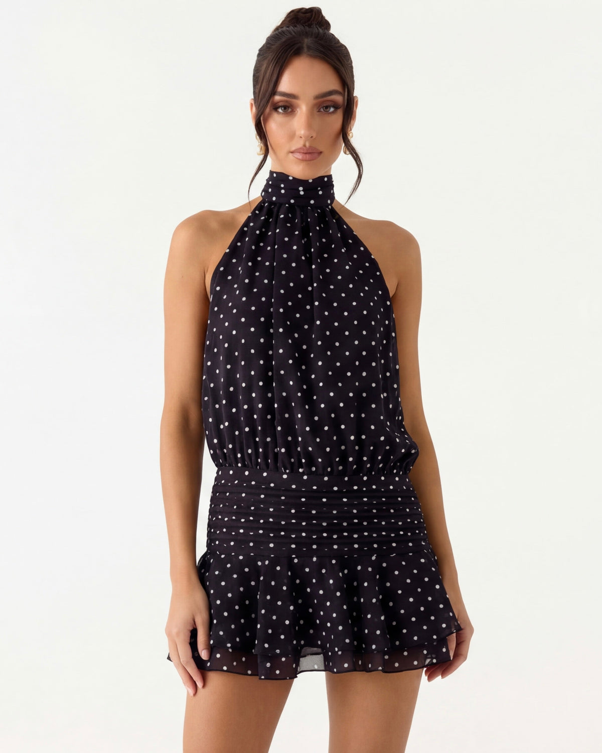 Mini abito Polina a pois nero – vista frontale