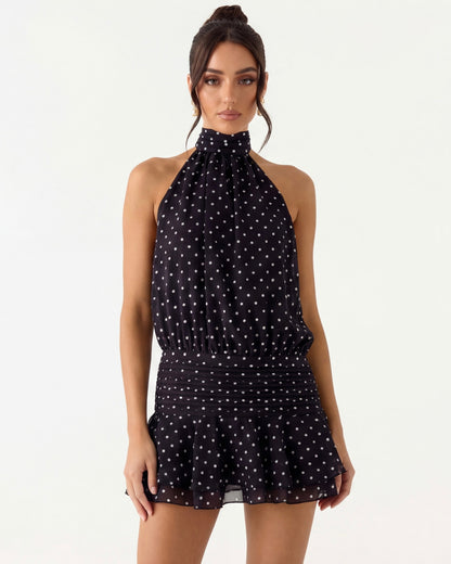 Mini abito Polina a pois nero – vista frontale