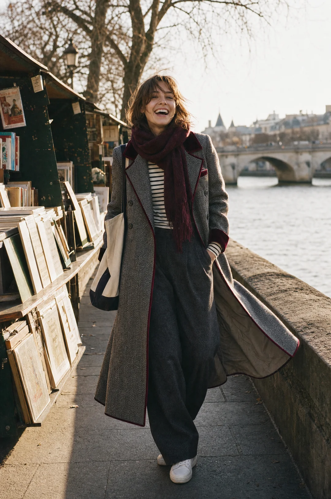 Cappotto lungo in lana spigata – vista 5