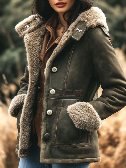 Cappotto retrò in finto camoscio verde – dettaglio 5