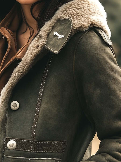 Cappotto retrò in finto camoscio verde – dettaglio 4