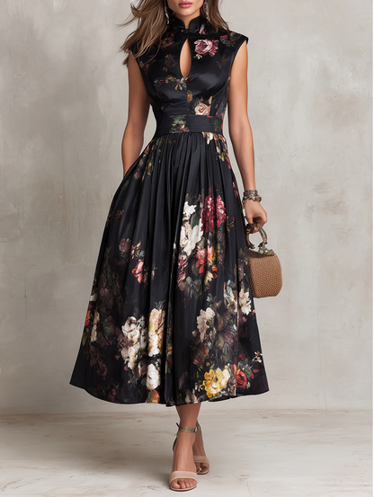 Vestito midi nero in raso – vista frontale
