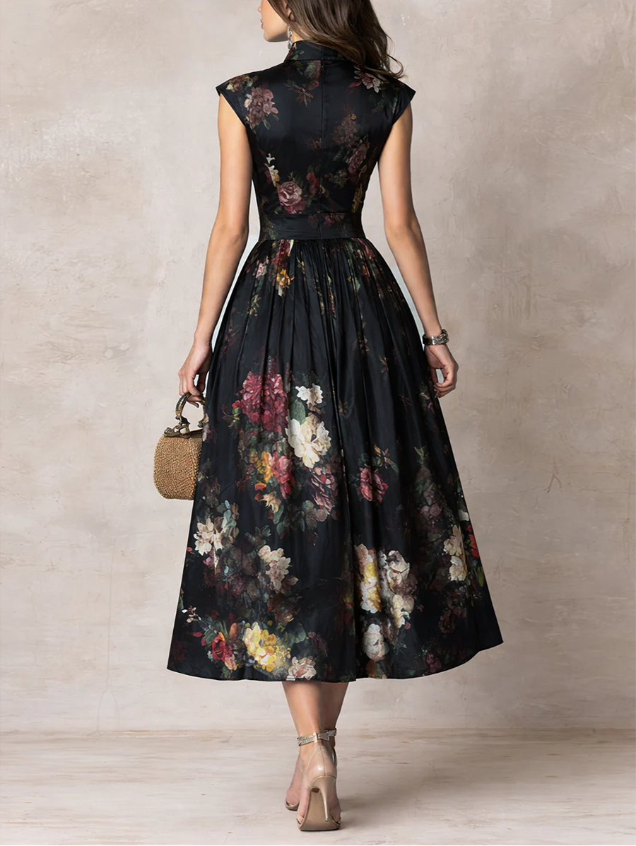 Vestito midi nero in raso – vista laterale