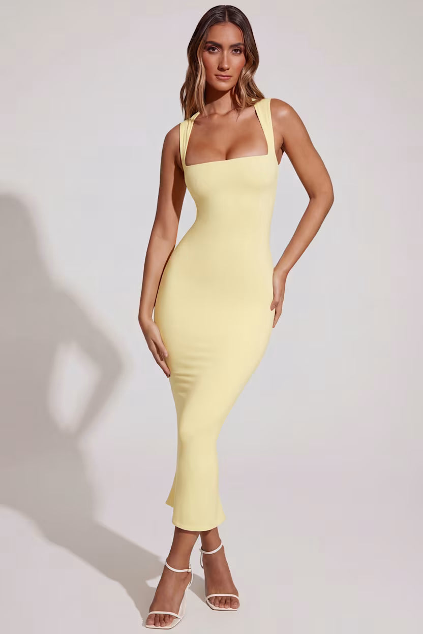 Vestito midi giallo pastello – foto 1