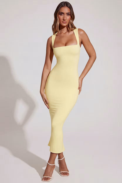 Vestito midi giallo pastello – foto 1