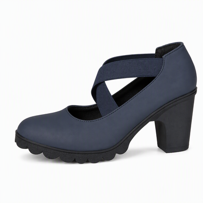 Scarpe Lola con plateau blu tinta unita – vista frontale