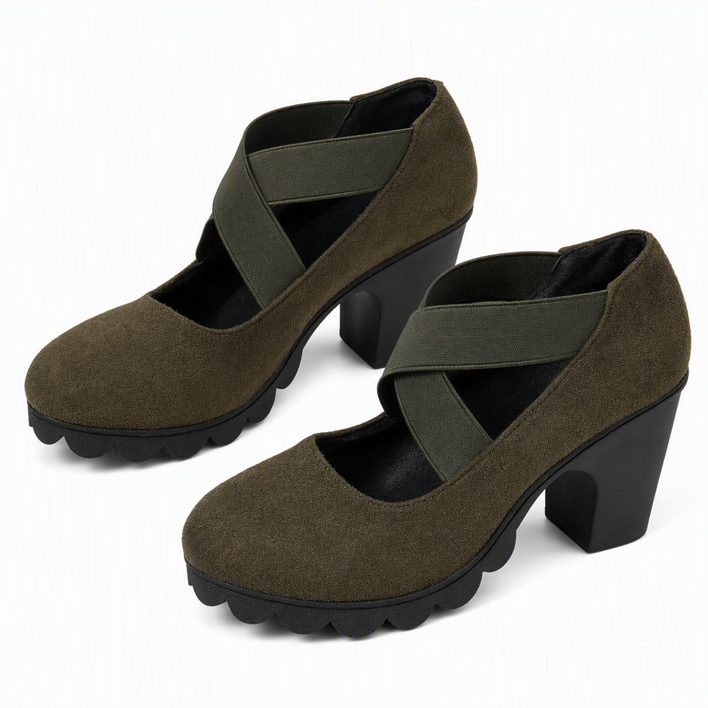 Scarpe Lola con plateau verde scamosciato – vista frontale