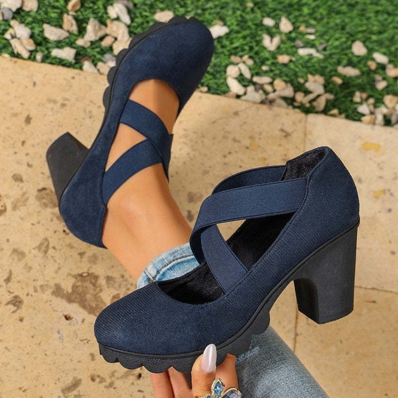 Scarpe Lola con plateau blu scamosciato – vista frontale